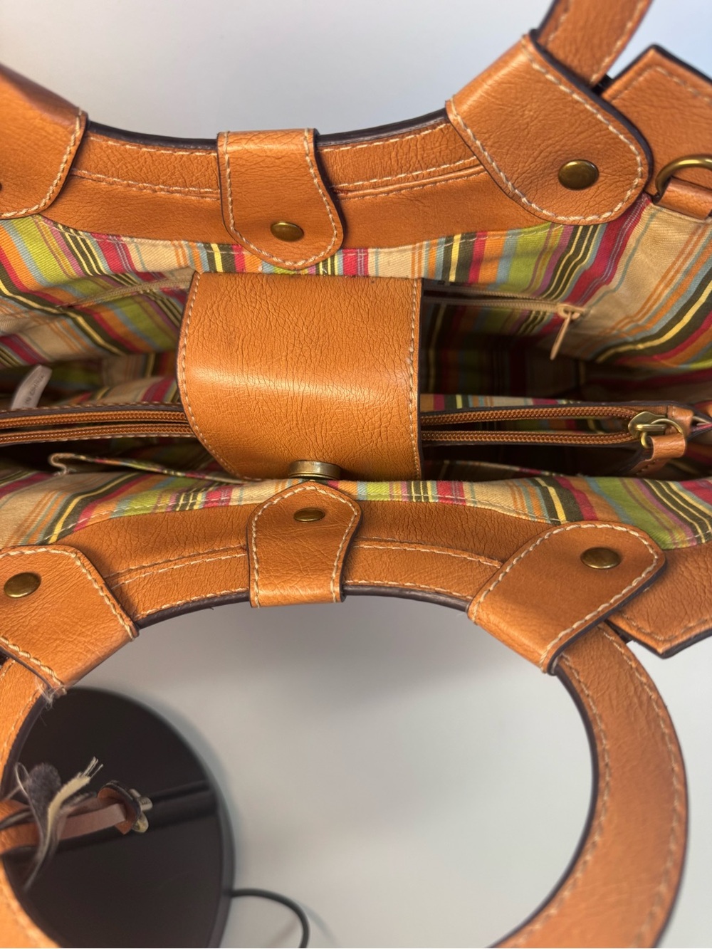 Fossil Tan Straw Tote with Brown Leather Trim and Multicolor Embroidery - Picture 5 of 16